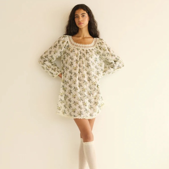 Doen Donelle Cotton Voile Lace Long Sleeve Mini Dress Crème Fleur Du Palais - Picture 3 of 8